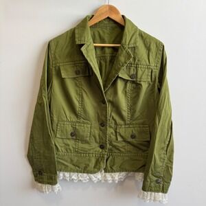 Olive Green Jacket‎ Lace Trim Military Style Utility Jacket